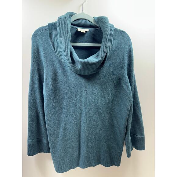 Ann Taylor Loft Pullover Sweater Sz L Green Cowl Neck Chunky Cozy Minimalist - Picture 7 of 8
